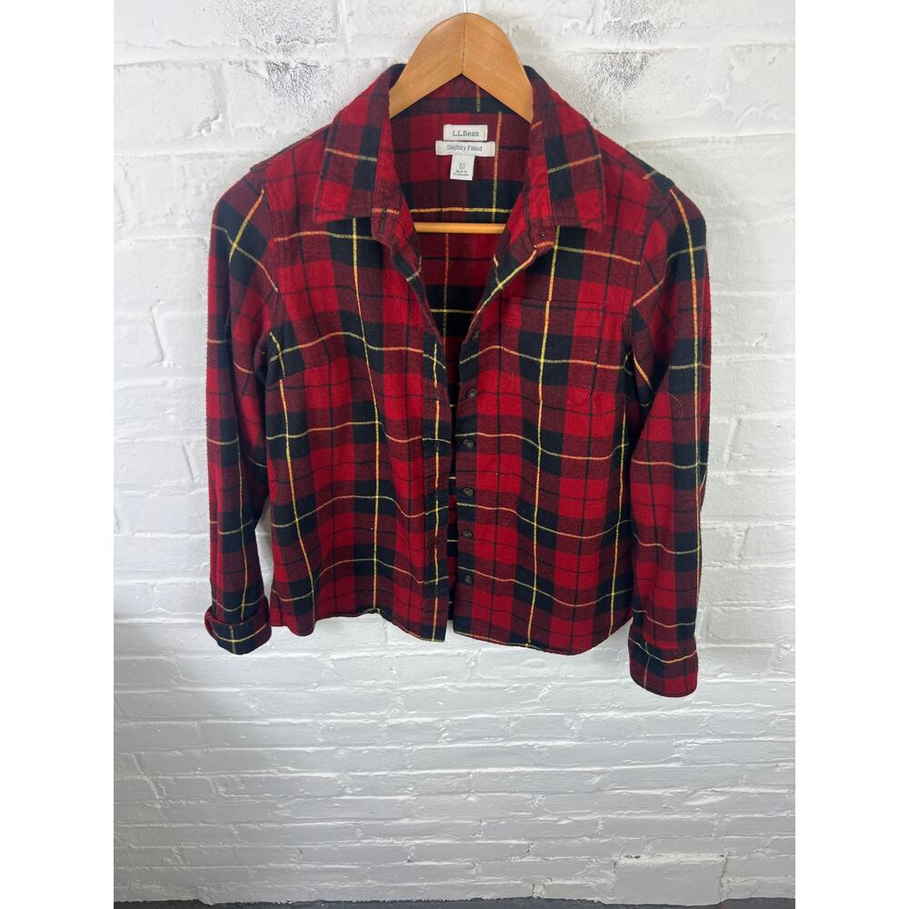 L.L. Bean Women's Cotton Slightly Fitted Lg PET Flannel Shirt Red Black Size XSP